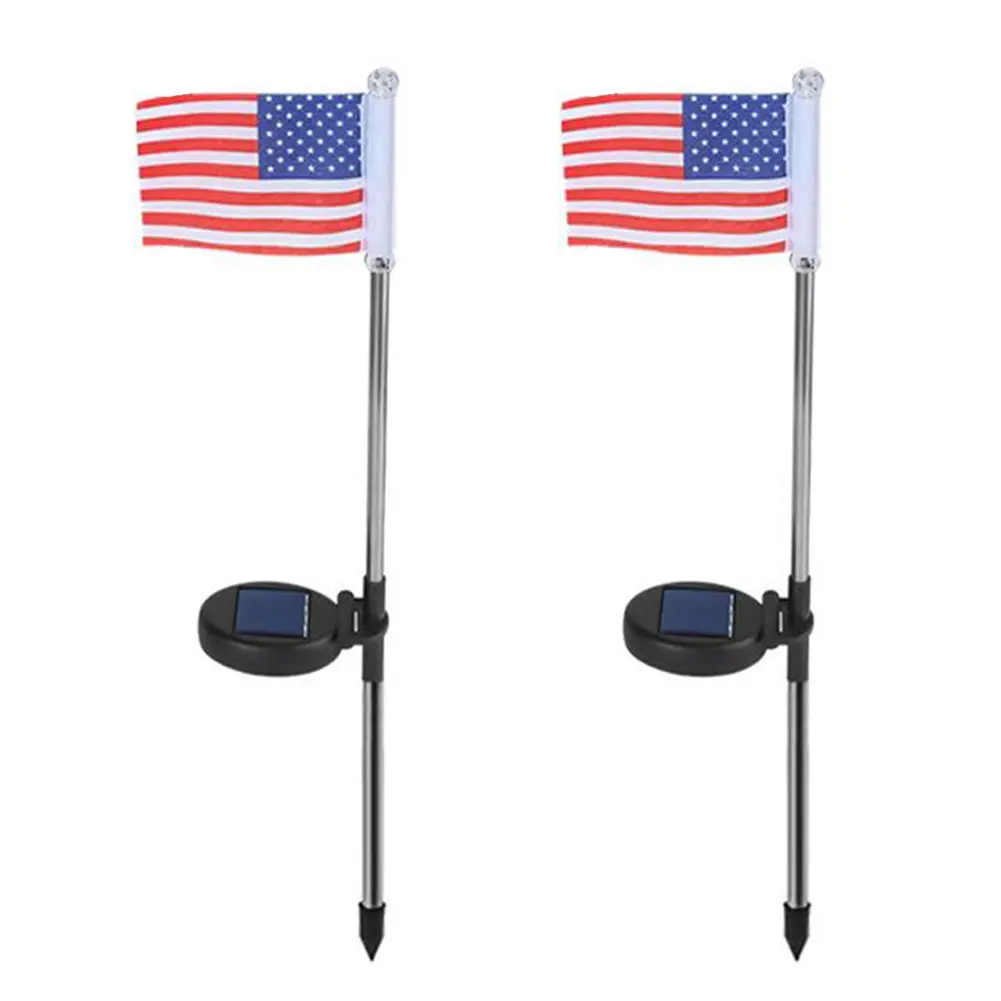 

2PCS American Independence Day Stake Lights Solar Garden American Flag Pathway Lawn LED Decorative Lamp Pathway Landscape Lamp