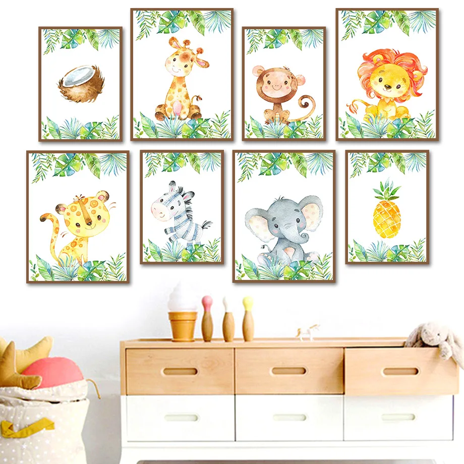 

Baby Zebra Leopard Giraffe Monkey Elephant Lion Wall Art Canvas Painting Nordic Posters And Prints Wall Pictures Kids Room Decor