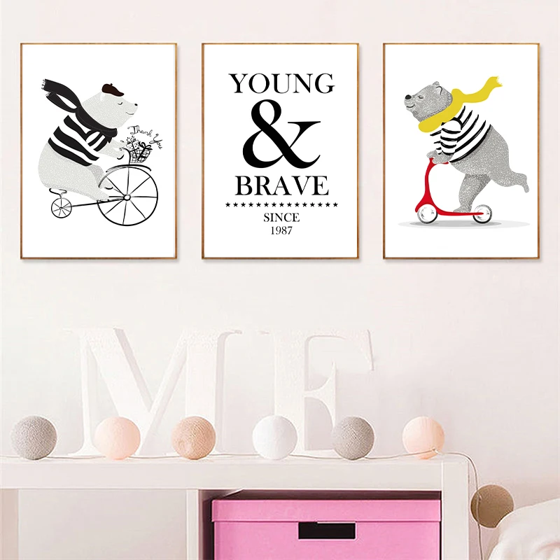 Скандинавский милый животный медведь с циклом Портрет холст искусство