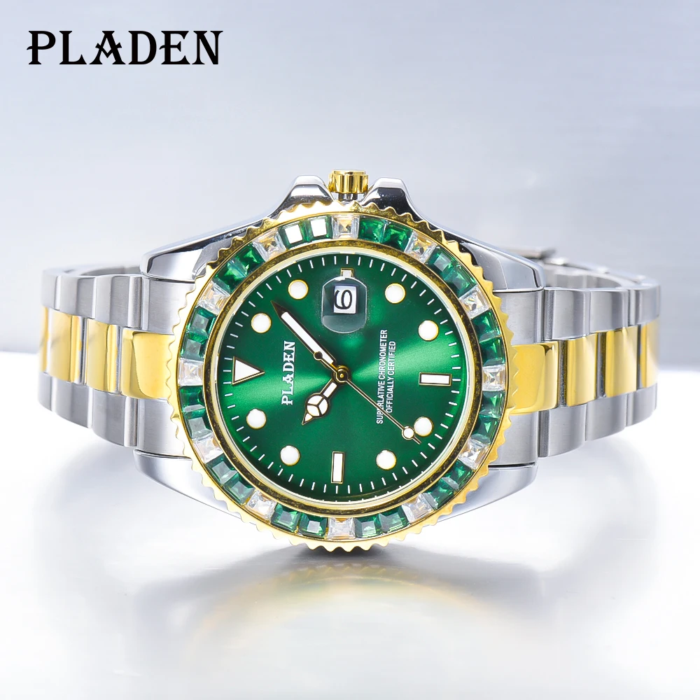 PLADEN 2021 Luxury Business Men Wristwatch Brand Unique Gem Stainless Steel Quartz Watches Automatic Date Swimming Reloj hombre