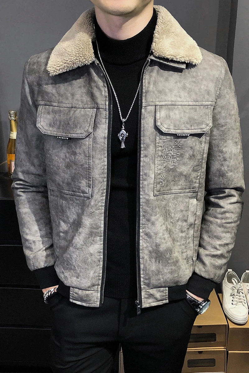 

Winter Men's PU Leather Jacket Thick Warm Faux Leather Coats Steetwear Windbreaker Casual Outwear Bomber Jacket Ropa De Hombre