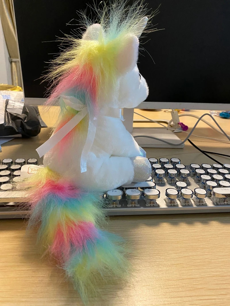

Plush Animal Toys 15cm White Unicorn With Rainbow Tail Doll