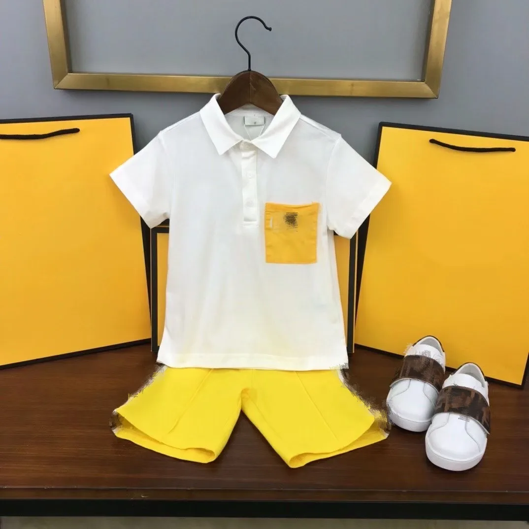 

2021 New Summer White T Shirt + Yellow pants Boys Clothing set suits 100-150CM