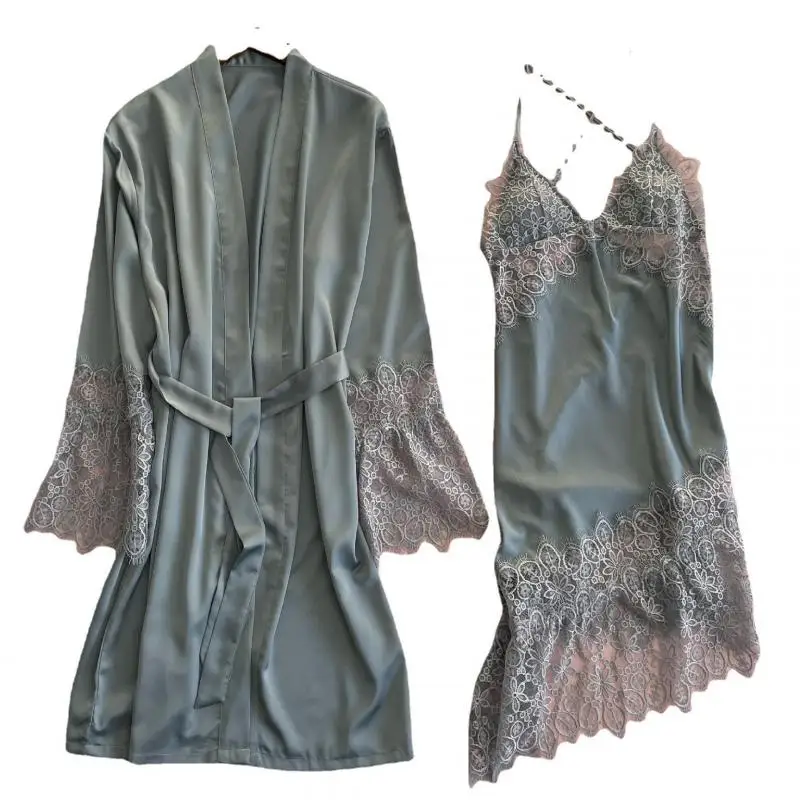 

Lace 2PCS Burgund Bride Bridesmaid Wedding Robe Set Summer New Casual Sleepwear Intimate Lingerie Female Homewear Nightwear