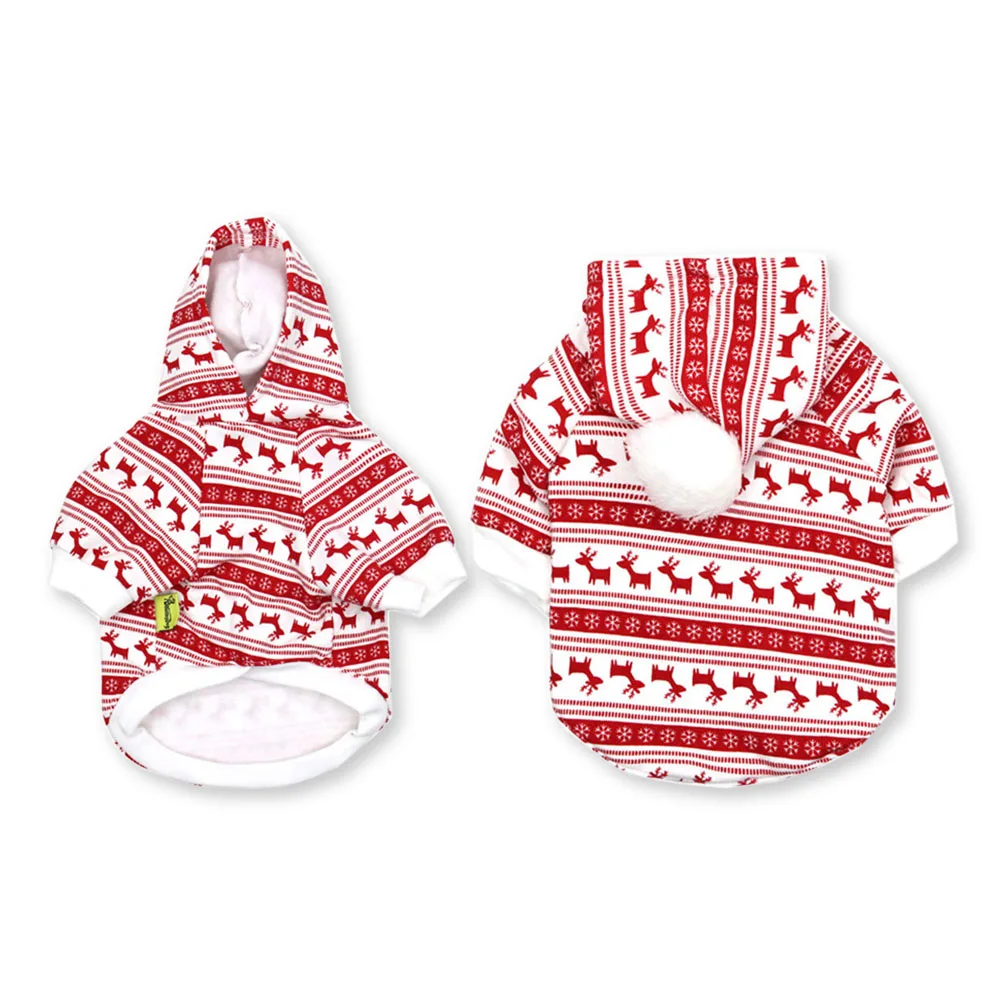Зимняя одежда с капюшоном для собак куртка рисунком рождественского оленя