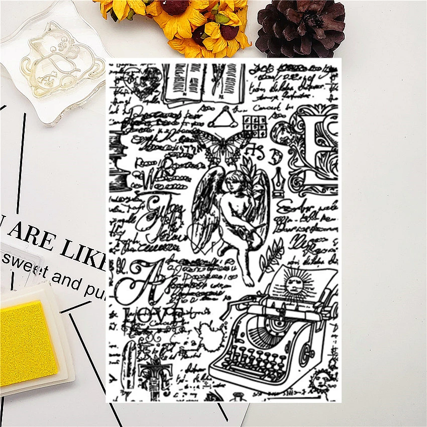 

11*16CM Typewriter Backgroun Transparent Clear Stamps / Silicone Seals Roller Stamp For DIY Scrapbooking Photo Album/Card Making