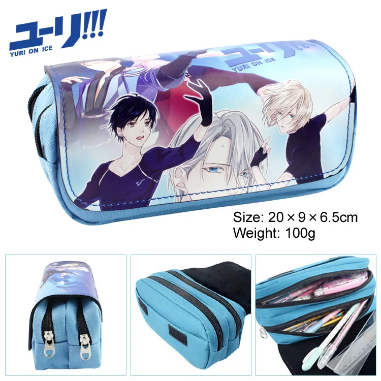 

Cartoon YURI!!! on ICE pencil case cute Large capacity Double zipper Pen bag stationery pouch kids gift school supplies escolar