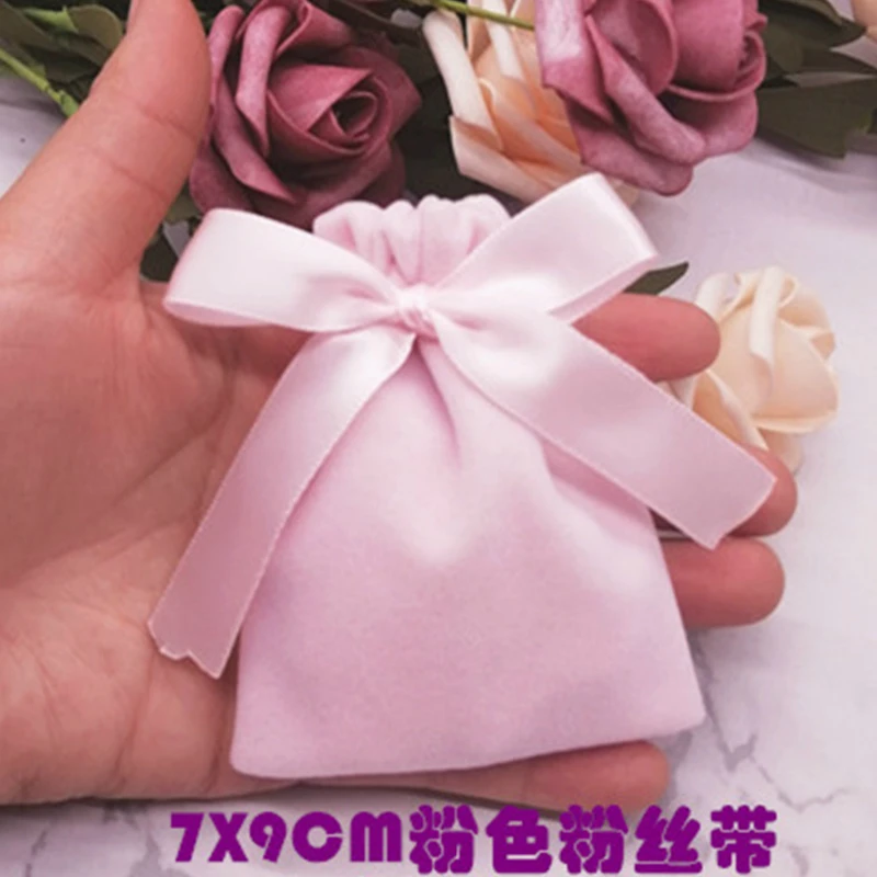5DZ1 light pink pink Бархатный мешочек для упаковки ювелирных изделий, милый мешочек для хранения ювелирных изделий, подарок для макияжа, Свадебная вечеринка, конфетная косметическая упаковка с завязкой, сумки - Цвет: 5DZ1 light pink pink