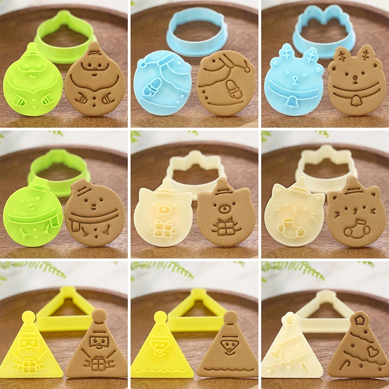 

DIY 3D Plastic Cookie Cutter Mold Cartoon Santa Snowman Kitten Shape Biscuit Baking Mould Bakeware Christmas Cookie Decor Tools