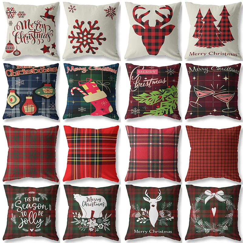 

45x45 см, мульти-материал, Рождественская наволочка с принтом, Санта лось, раньше, для дома, Рождественский, Новогодний подарок