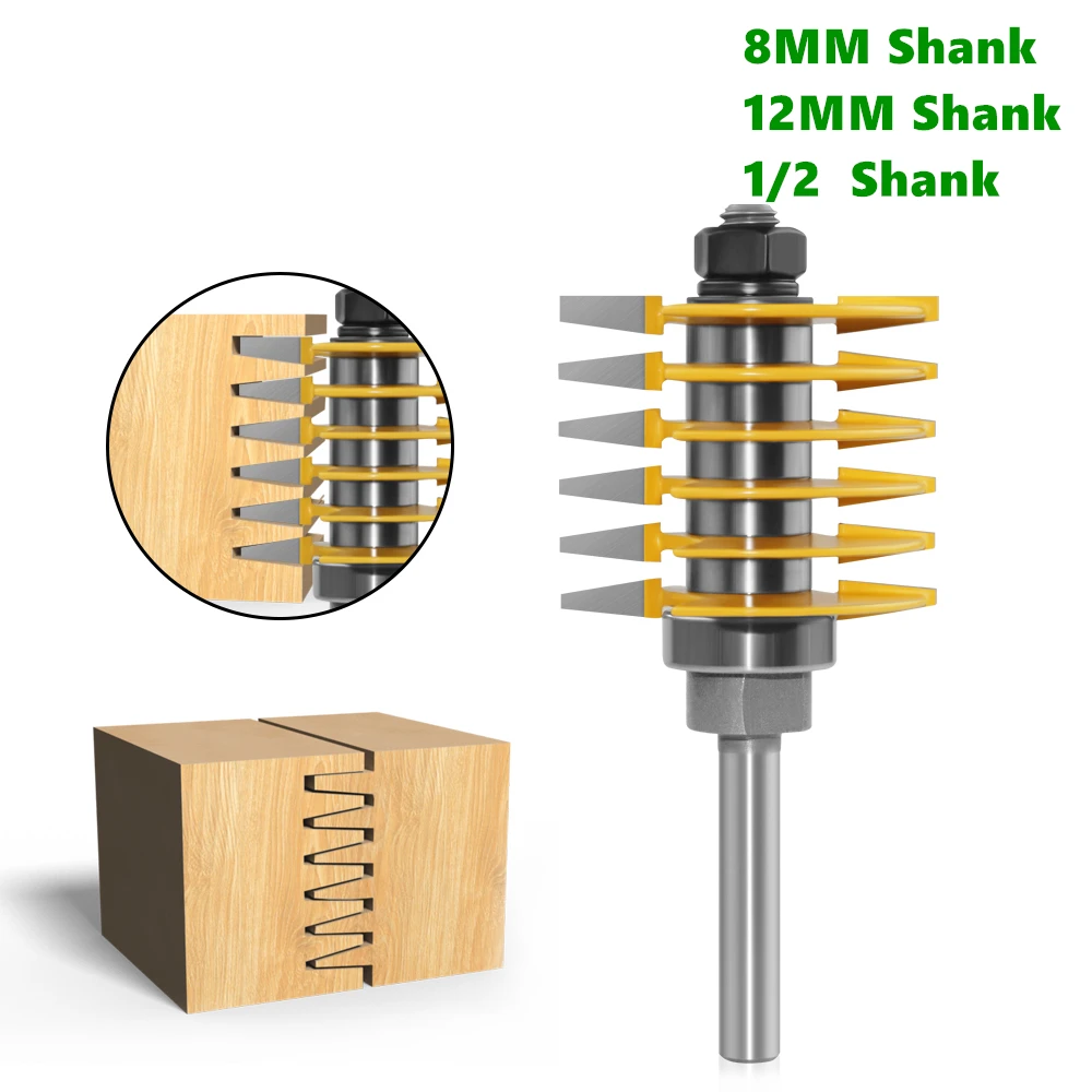 

1pc 8mm 12mm 1/2" Shank Milling Cutter 2 Teeth Adjustable Finger Joint Router Bit Tenon Cutter Industrial Grade for Wood Tool