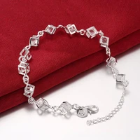 luxury 925 sterling silver bracelet austrian crystal cubes chain linked fine jewelry for woman gift pulseira