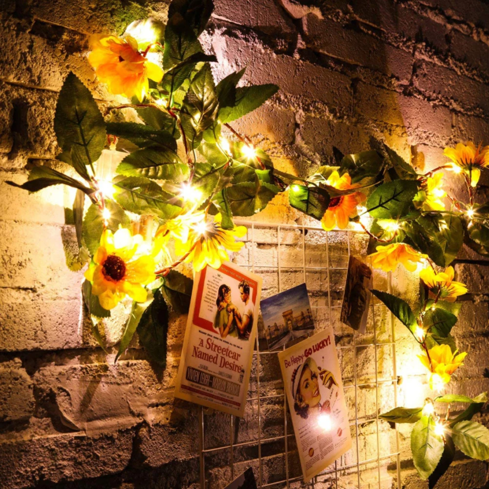 

Sun Flower String Lights, 30LED 7.2ftBattery Garland Plant Fairy Light for Valentine's Wedding Bedroom Party Decoration