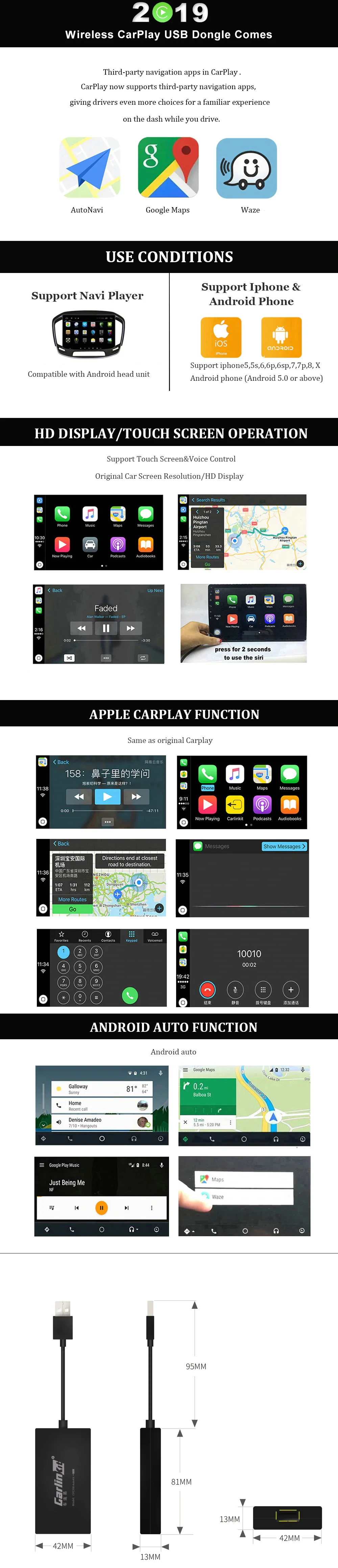 Carlinkit W205 Carplay беспроводной ключ для Apple Carplay Android автомобильный игровой зеркальный USB навигационный ТВ приемник для автомобиля