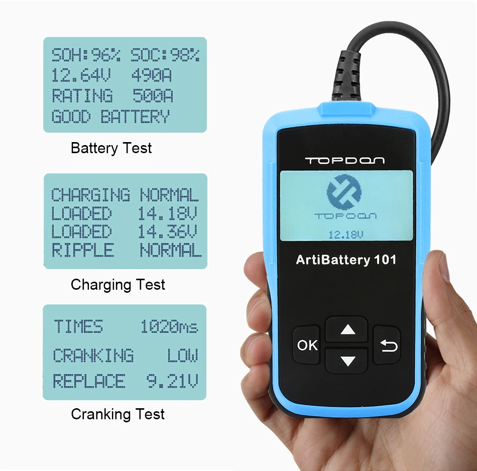TOPDON AB101 автомобиля Батарея Тесты er 12V Напряжение автомобильной Зарядное