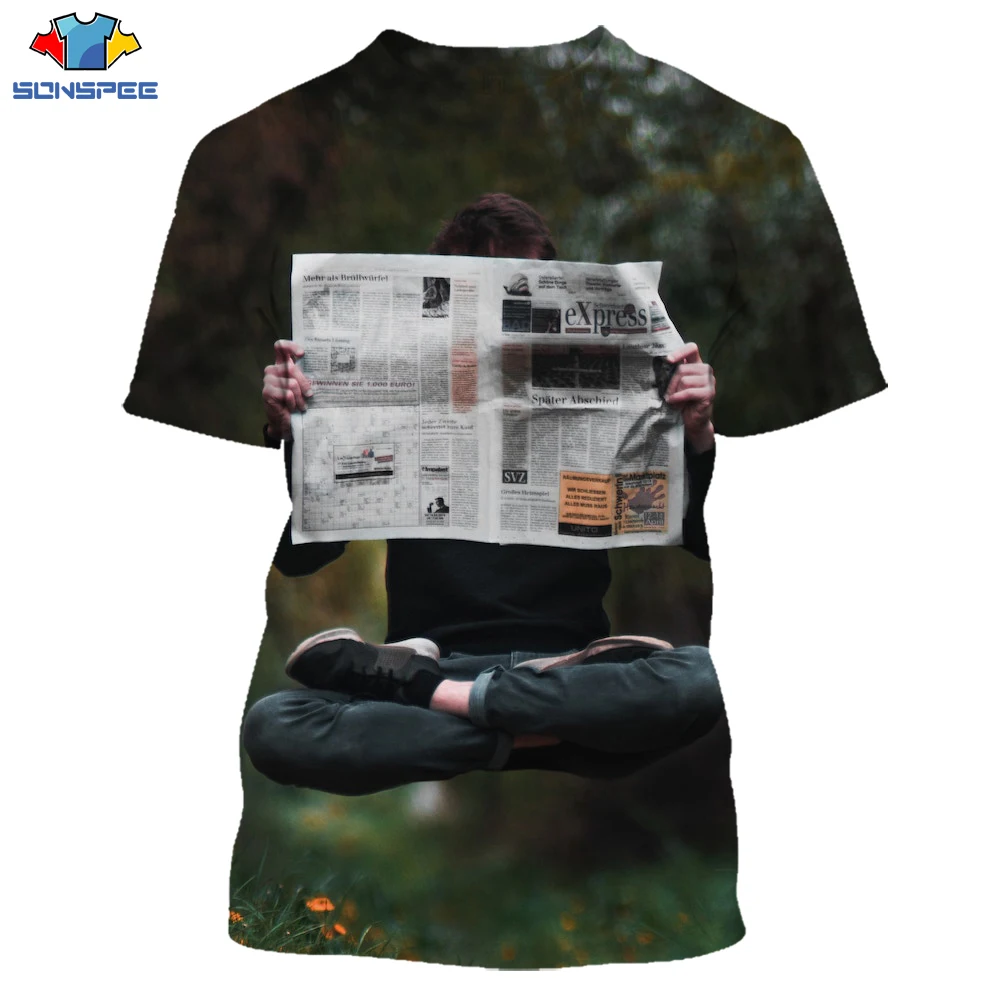 

SONSPEE Summer Casual Unisex 3D Print Retro Newspaper Men Tee Top Pullover 2021 Harajuku T-shirt Novelty Streetwear Fashion