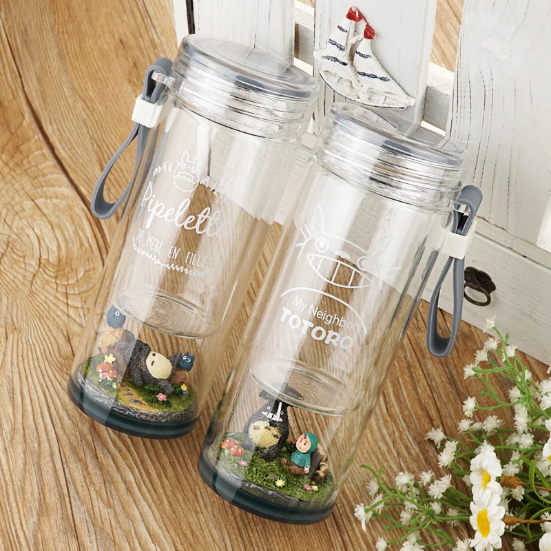 Creative Micro Landscape My Neighbor Totoro Portable Glass Cartoon Korea Lovely Female Students Insulated Double Water Bottle | Дом и сад