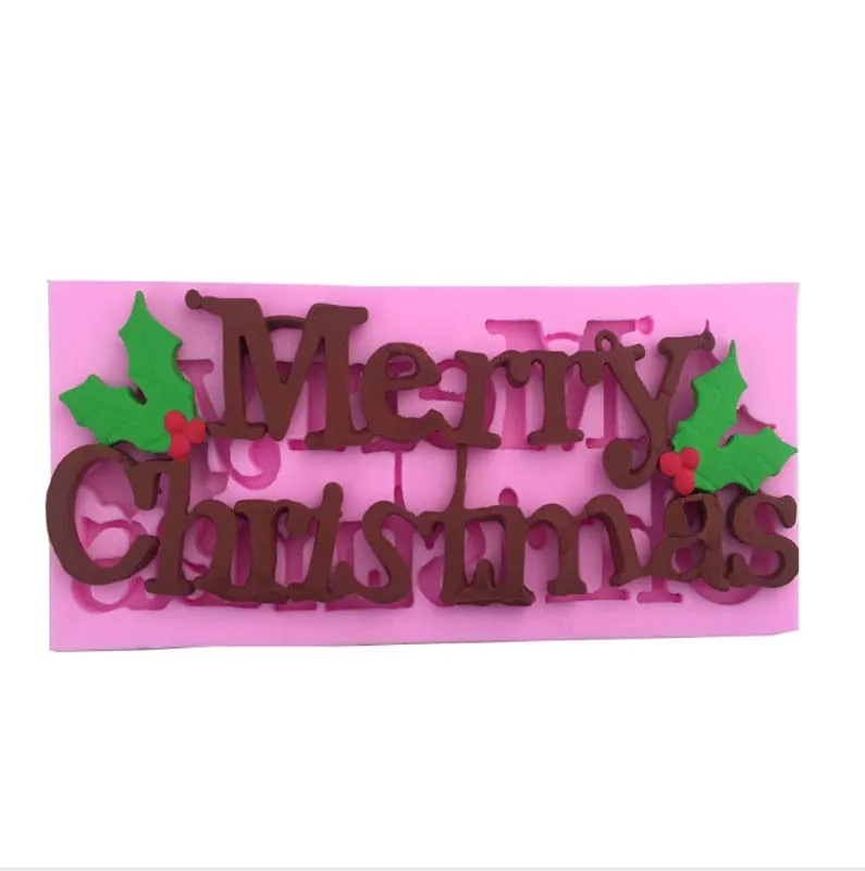 

Merry Christmas shape liquid silicone mold fondant chocolate cake decoration baking mold X100