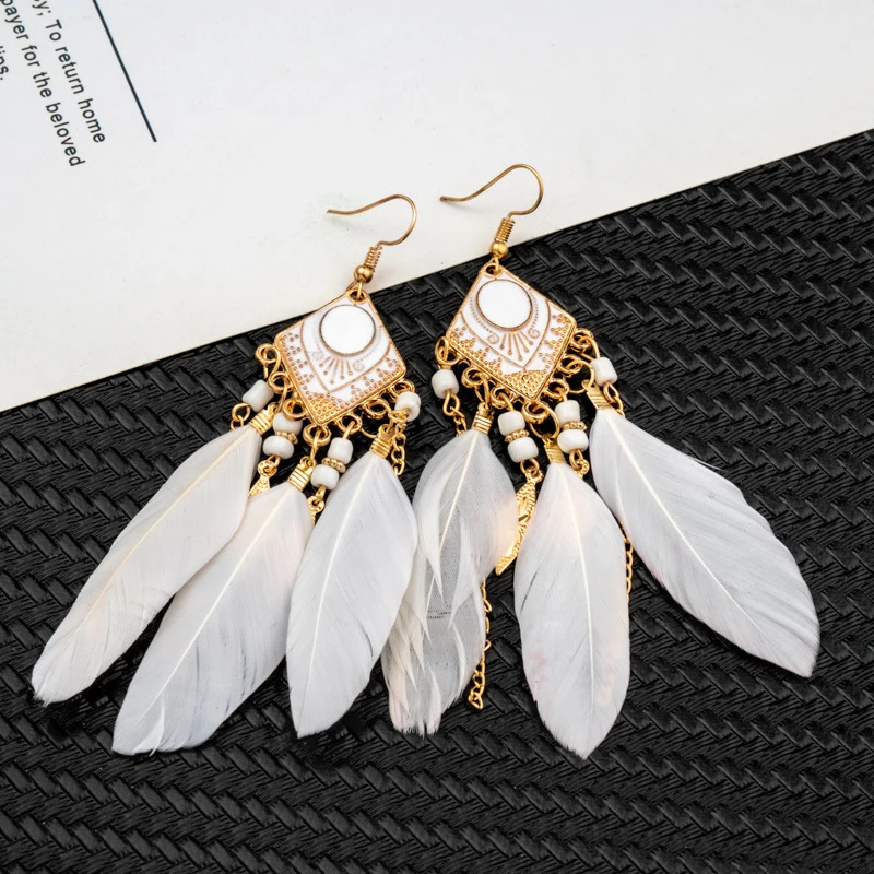 

Летние богемные серьги с кисточками для женщин, Необычные ретро серьги с перьями, свадебные украшения для невесты