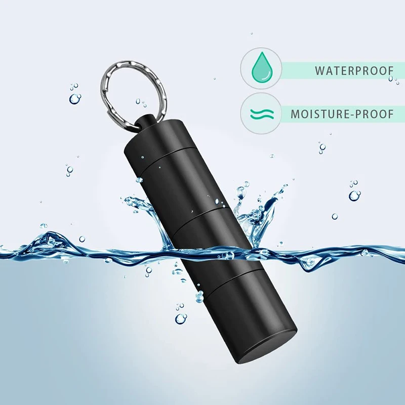 

1PC Portable Aluminum Life-saving Waterproof Medicine Box Storage Container, Emergency Bottle Key Chain With Travel Bag Strap