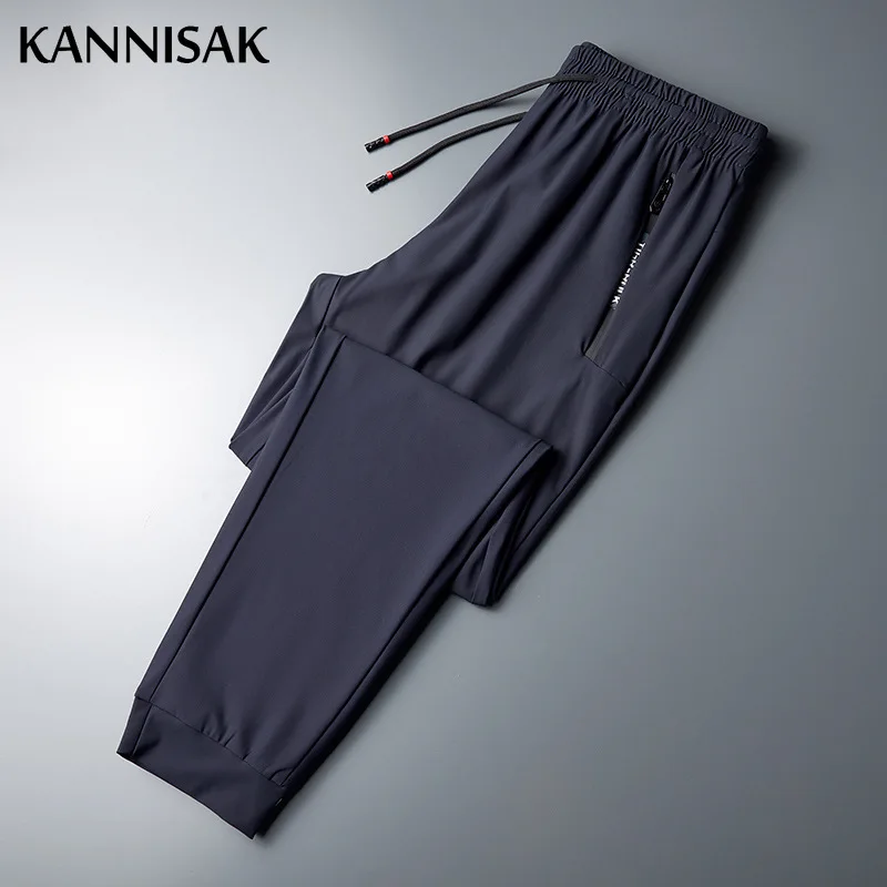 

KANNISAK Ice Silk Men Pants Casual Summer Lightweight Breathable Joggers Pants Tie Feet Loose Sports Trousers Male Sweatpants
