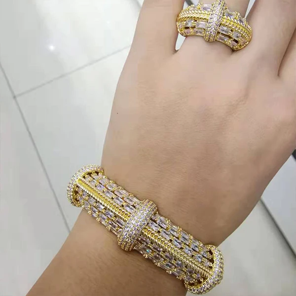 Gold GODKI, роскошные африканские браслеты, кольца, наборы, модные, Дубай, серебряные, Свадебные Ювелирные наборы для женщин, свадебные brincos para as mulheres - Окраска металла: Gold