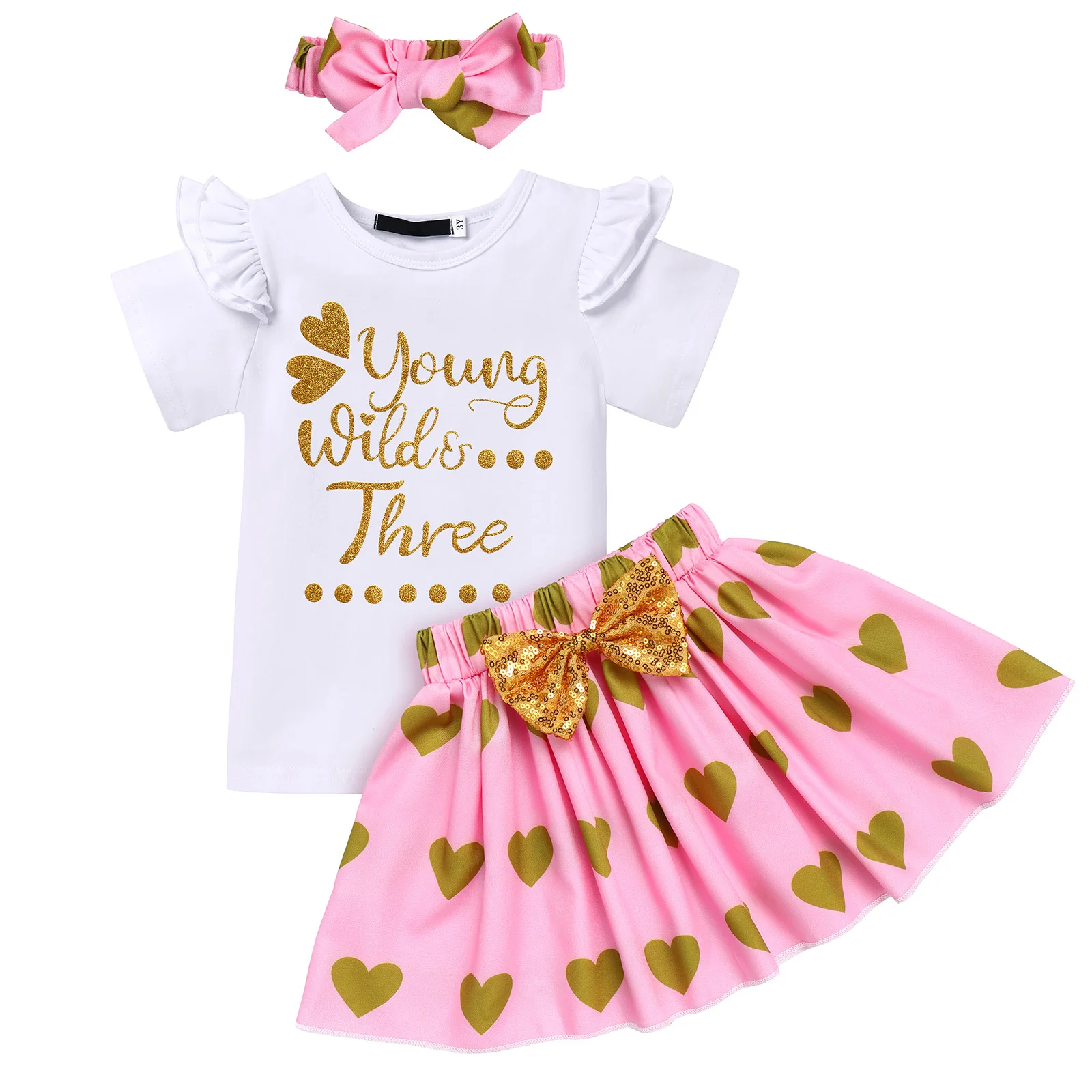 1-3Y Baby Birthday Dress For Baby Girls Summer Short Sleeve Letters Printed Jumpsuit Headband Newborn Infantil Tutu 3pcs Outfit