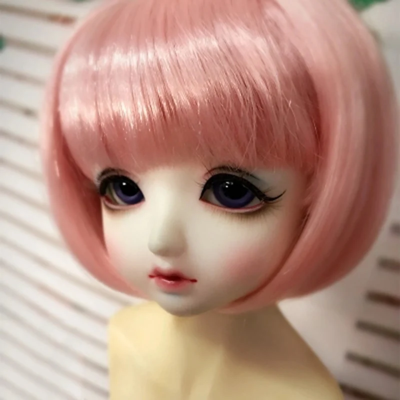 

Allaosify 1/3 1/41/6Bjd Wig High Temperature Mushroom Head Student Style Pear Flower Straight Short Hair BOBO Style