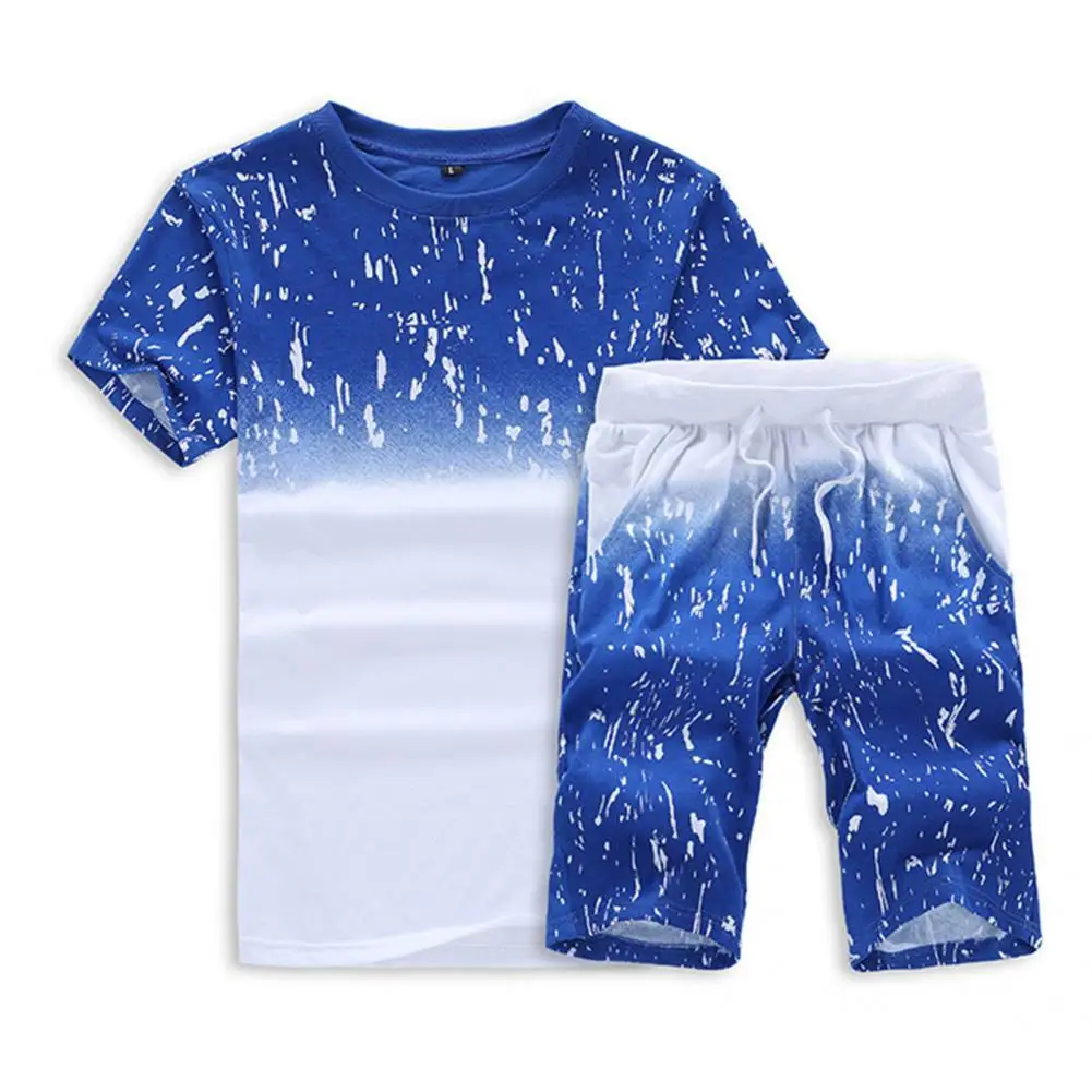 

1Set Summer New Fashion Short-sleeved Sports Suit Printed Breathable Sweatsuit Tracksuit for Men