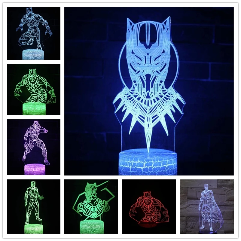 Marvel Avengers 3D Lamp Black Panther Cartoon Figure Acrylic Illusion LED Table Lamp Colourful NightLight Bedroom Decor Kid Gift