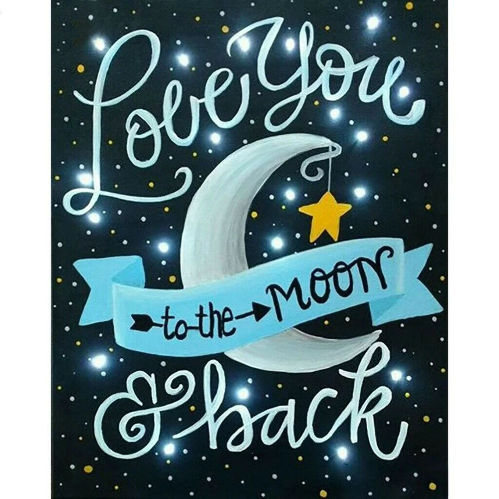 

Полноразмерная/круглая алмазная живопись с надписью «love you back to the moon», 5D алмазная вышивка «сделай сам», мозаика для украшения комнаты, искус...