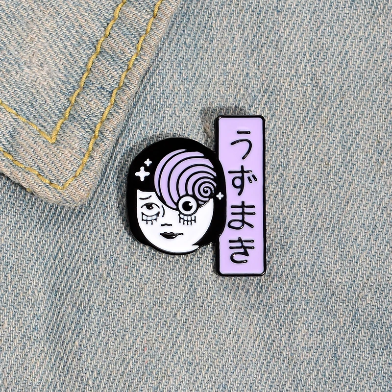 

Japanese Weird Woman Face Pins Uzumaki Whirlpool Ghost girl Brooches Badges Pins for Backpack Jewelry Gifts for Friends