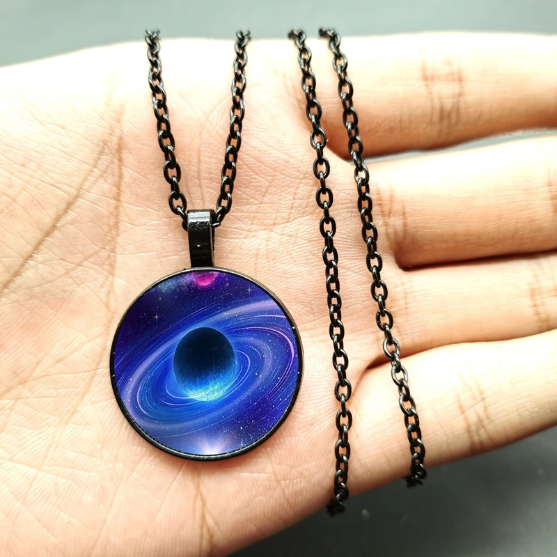 

Galaxy starry sky picture alloy planet glass necklace, suitable for universe lovers