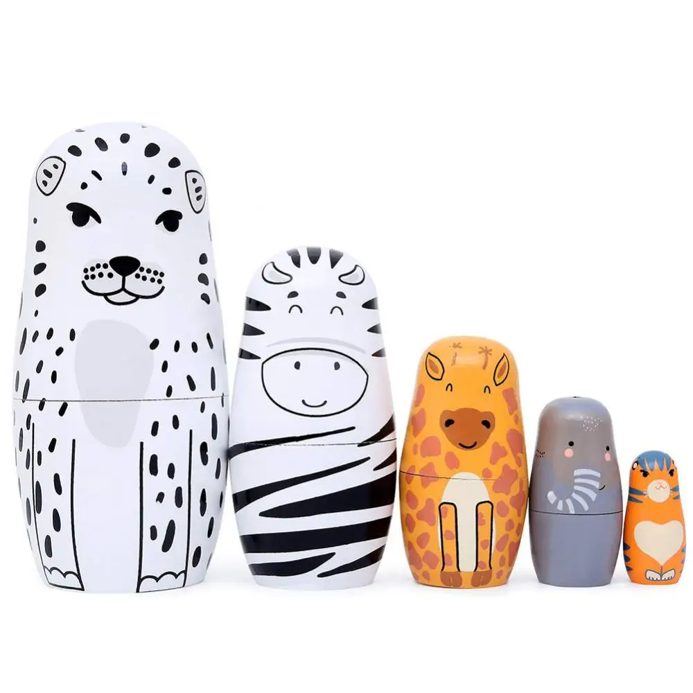 

5 шт./компл. деревянная с изображением леопарда из мультфильма русская матрешка куклы кукла фигурки художественных ремесел украшения Детск...