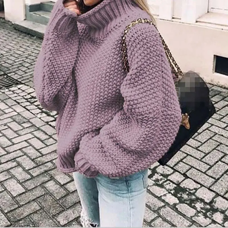 Winter Warm Sweater Women 2019 Autumn High Neck Ladies Thicken Knitted Sweaters Female Loose Turtleneck Pullover | Женская одежда