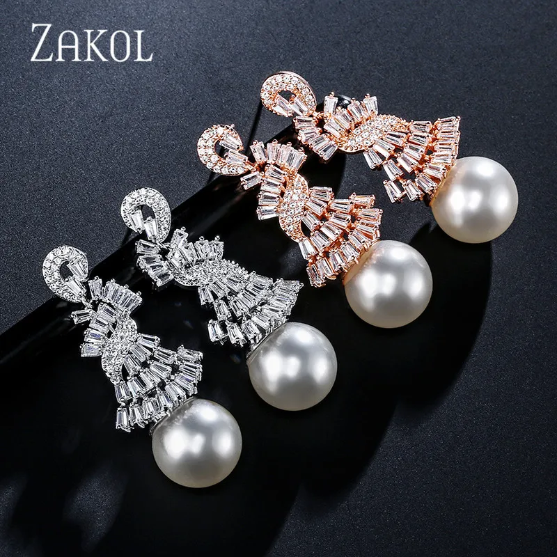 ZAKOL новые роскошные серьги с имитацией жемчуга полностью кубического циркония