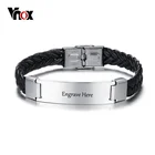 Vnox 12 мм мужской ID браслет Бесплатная гравировка из нержавеющей стали идентификация манжеты браслет плетеный кожаный Повседневный Классический мужской ювелирные изделия