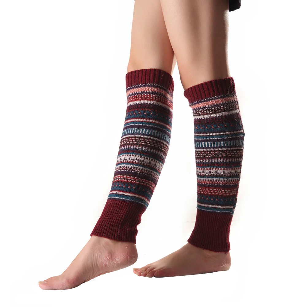 Women Striped Knitted Leg Warmers Winter Footless Knee High Fashion Boot Socks