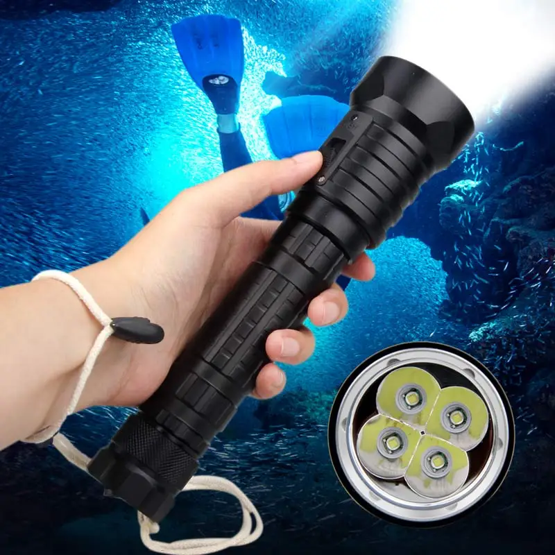 

Суперъяркий светодиодный фонарик для подводного плавания 100 лм 4 * XM-L T6, водонепроницаемый подводный фонарик метра, фонарик для дайвинга, лам...