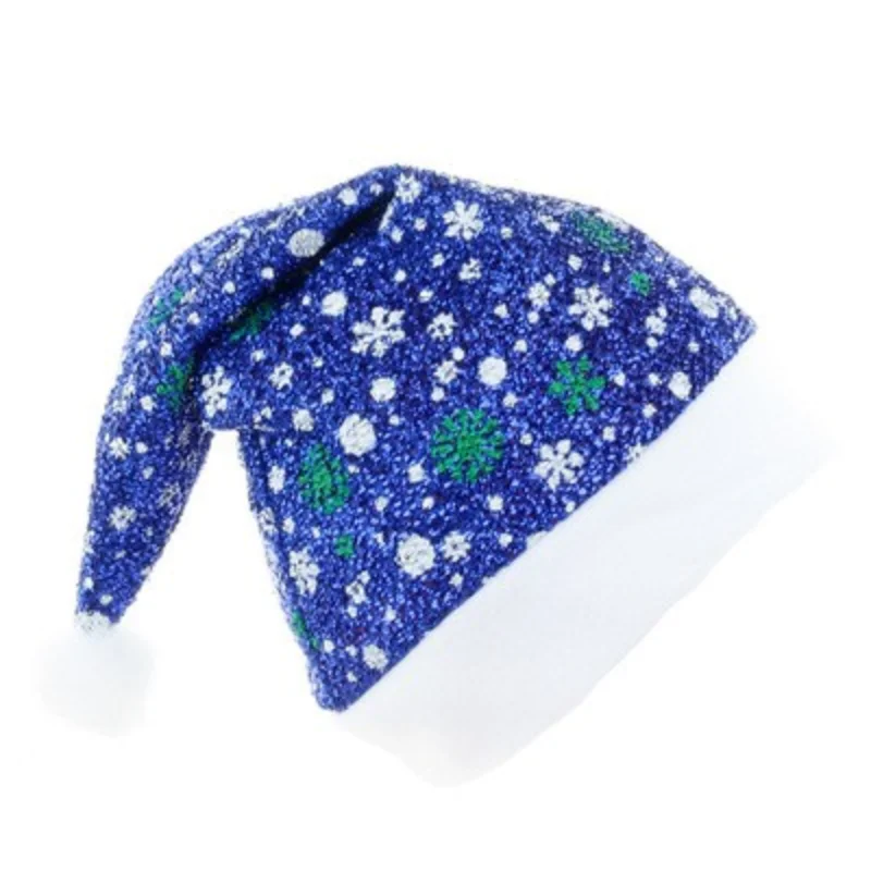 

New color snowflake Christmas hat brushed cloth flannel blue Santa hat holiday decoration party headdress