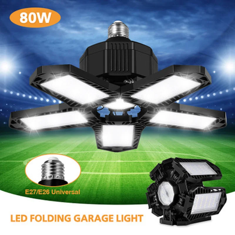 

LED Garage Light LED High Bay Workshop Ceiling Light Warehouse Lighting Bulb 100W Adjustable 5 Leaf Deformable Lamp For Garage