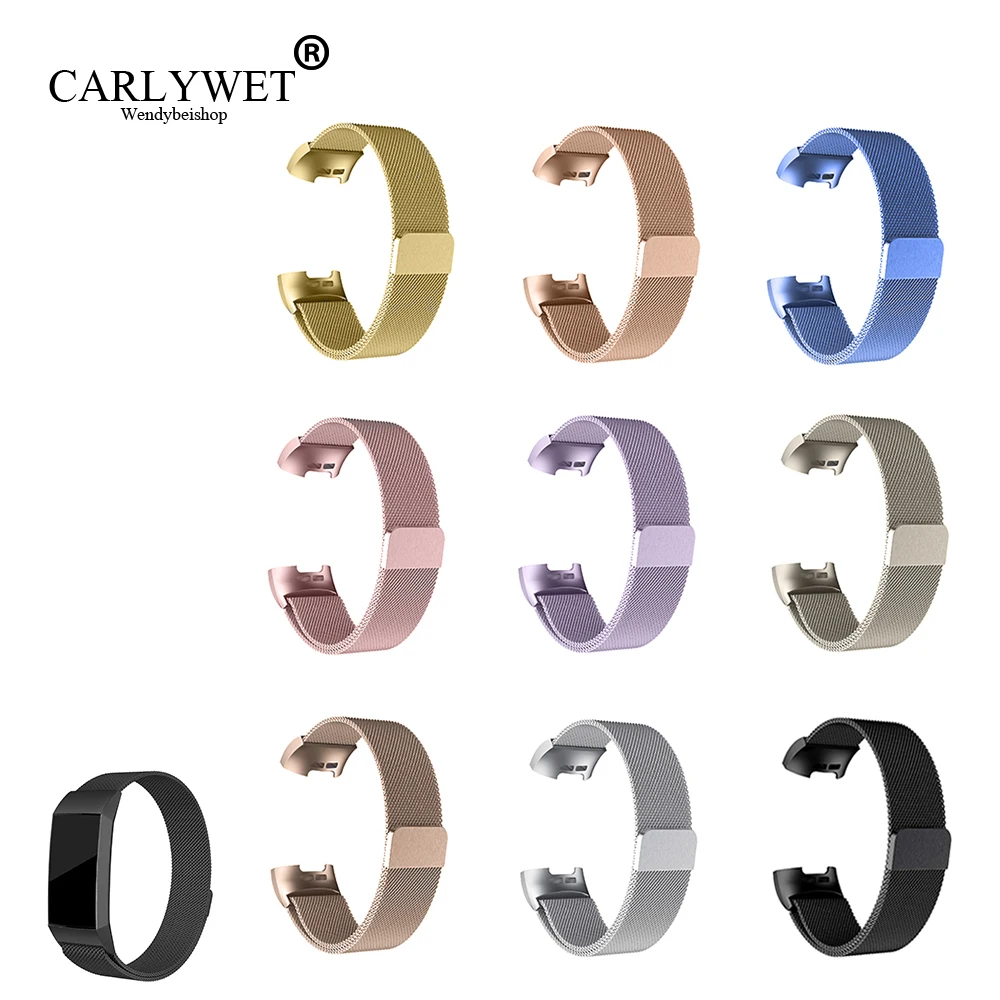 

CARLYWET Stainless Steel Magnetic Milanese Loop Band Replacement Wristband Strap Watchband for Fitbit Charge 2 Charge3