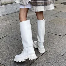 Luxury Brand New INS Hot Chunky Heels White Boots Fashion Platform Solid Round Toe Women Boots Cool Thick Bottom Casual Boots