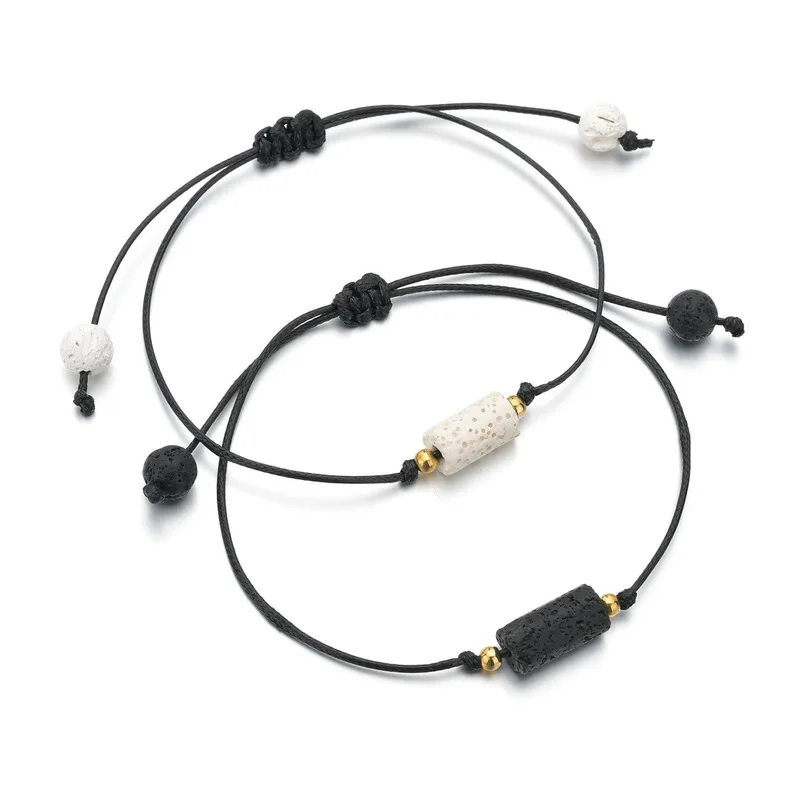 

2pcs Volcanic Stone Couples Charm Bracelet Bead Bangles Women Men Friendship Bracelets Lucky Wish Jewelry