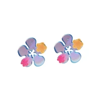 2021 new innovative laser colorful flower earrings fashion mirror star earring cute mini fresh acrylic stud earrings for women