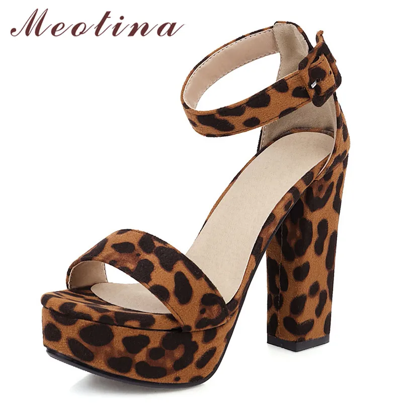 

Meotina Ankle Strap Women Shoes Platform Super High Heel Sandals Buckle Thick Heels Shoes Leopard Sandals Ladies Summer Brown 43