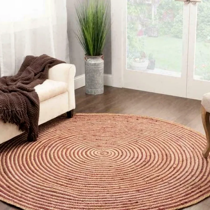 

Rug Jute & Cotton Round Natural Floor Braided Home Decor Reversible Modern Rugs