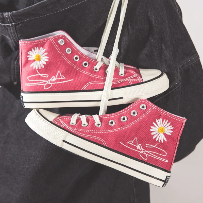 Женская парусиновая обувь с высоким берцем весенне-осенняя дышащая