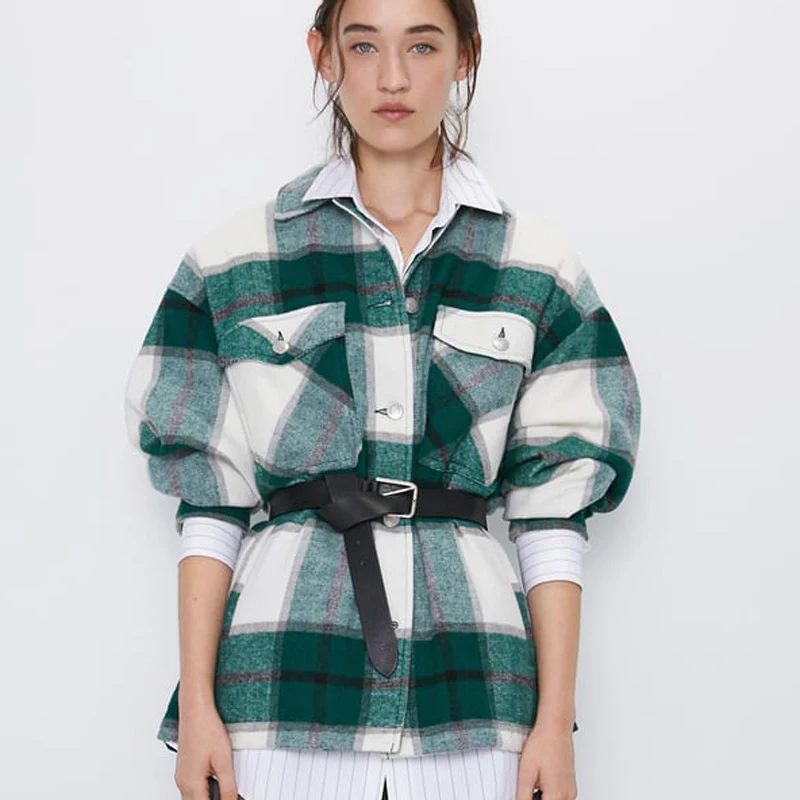 Za 2019 Новая Осенняя клетчатая рубашка Женская Красная Зеленая куртка модная