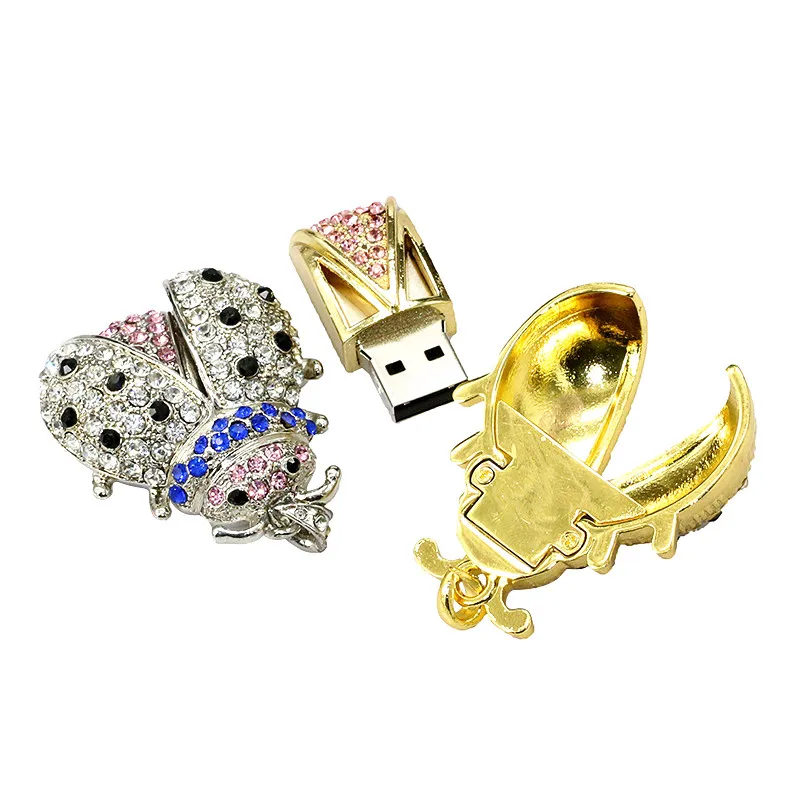 Кристалл Жук флеш-диск Usb 2,0 Алмазное ожерелье с божьей коровкой ручка-накопитель 4 Гб карта памяти Флешка Usb флешка 8 Гб U диск 16 ГБ 32 ГБ